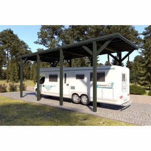 Holzbrüder Camping-Carport Ralf Chromoxidgrün 400 x 800 cm Blechdach Dornengrün