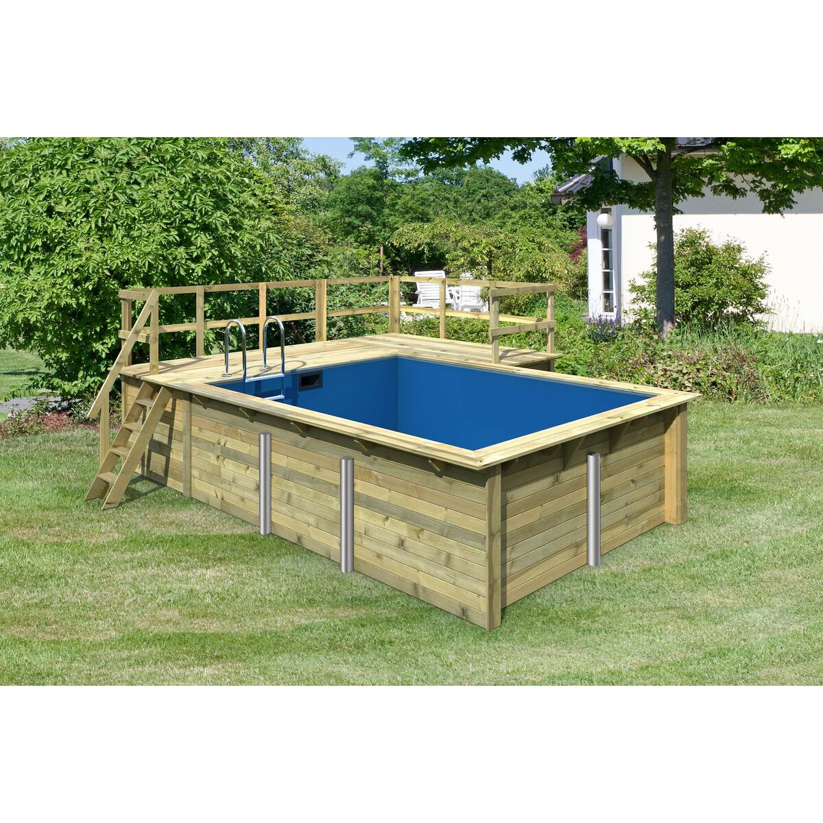 Bild 1 von Karibu   Rechteckiger kdi Massivholz Pool 308,7 x 396 cm   Set mit 2 Sonnenterrassen inkl.