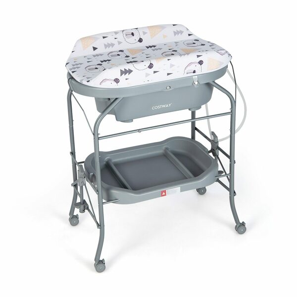 Bild 2 von COSTWAY Babywanne Baby Wickeltisch, zusammenklappbar, mit 4 Universalrädern