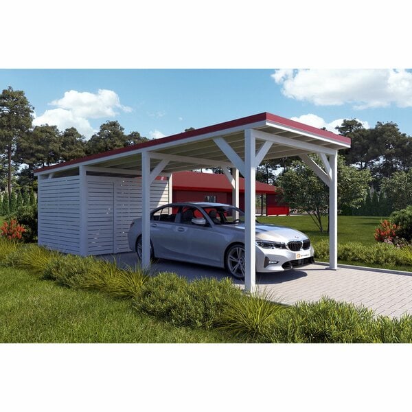 Bild 1 von Holzbrüder Carport Ralf mit Geräteraum Reinweiß 300 x 868 cm Rot