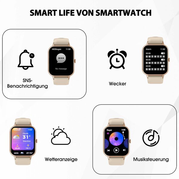 Bild 4 von Yuede Smartwatch, Fitness Tracker uhr mit Anruffunktion für Damen und Herren Smartwatch (Quadratischer 1,85''-Voll-Touch-Farbdisplay Zoll Zoll) Gesundheits-Smartwatch mit Blutsauerstoff, Blutdr