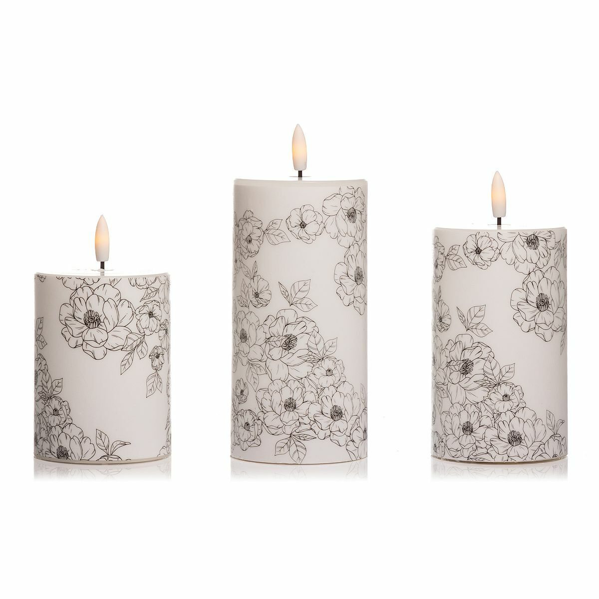 Bild 1 von ELAMBIA 3 LED-Kerzen Blüten-Motiv Flamme Luma, Timer Höhe 13, 15,5 & 18cm