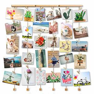 Love-KANKEI Bilderrahmen Collage Fotorahmen Holzbilderrahmen mit 30 Kleinen Holzklammer