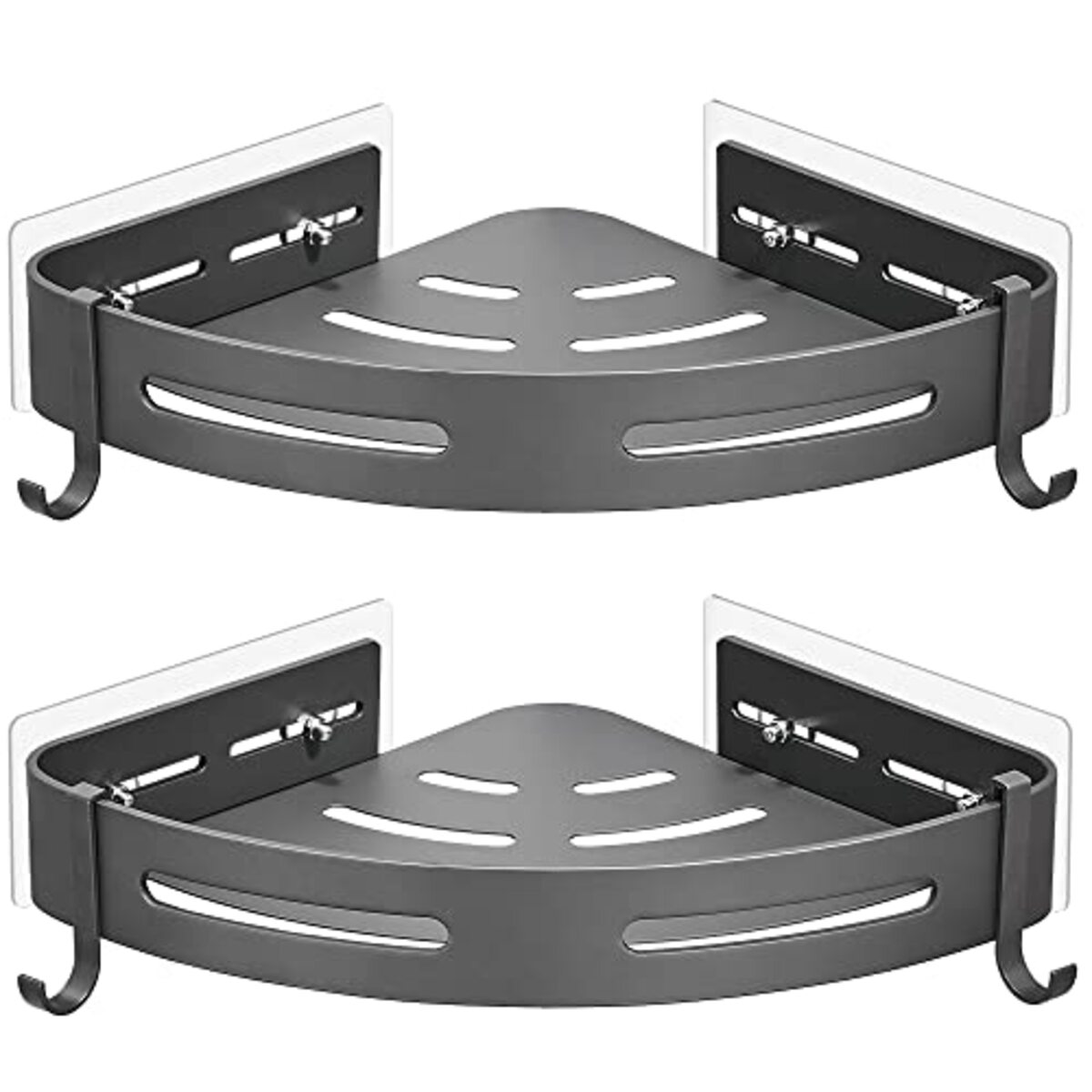 Bild 1 von GRICOL Eckablage Duschkorb Duschregal ohne Bohren Duschablage Metall Mit 4 Haken Dusche Ablage Badregal mit Aufkleber Badezimmerregal für Bad und Küche 2 Etagen Grau