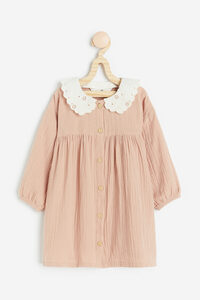 H&M Doppelgewebtes Kleid mit Kragen Mattrosa, Kleider in Größe 140. Farbe: Dusty pink