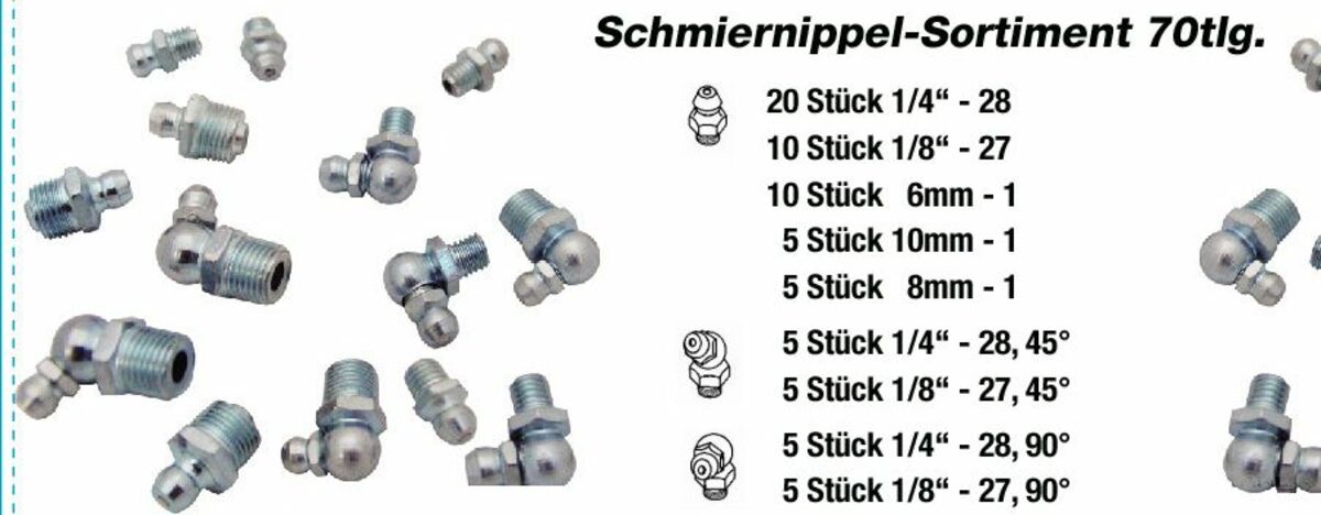Bild 1 von Kraft Werkzeuge Schmiernippel Sortiment 70tlg.