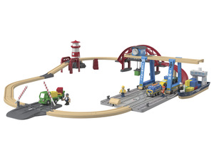 Playtive Holz Eisenbahn-Set Containerhafen, mit 3 Stationen