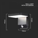 Bild 4 von V-TAC 17W LED Wandlicht mit Sensor Schwarz Quadrat 3000K IP65