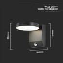 Bild 4 von V-TAC 17W LED Wand Licht mit Sensor Schwarz Rund 3000K IP65