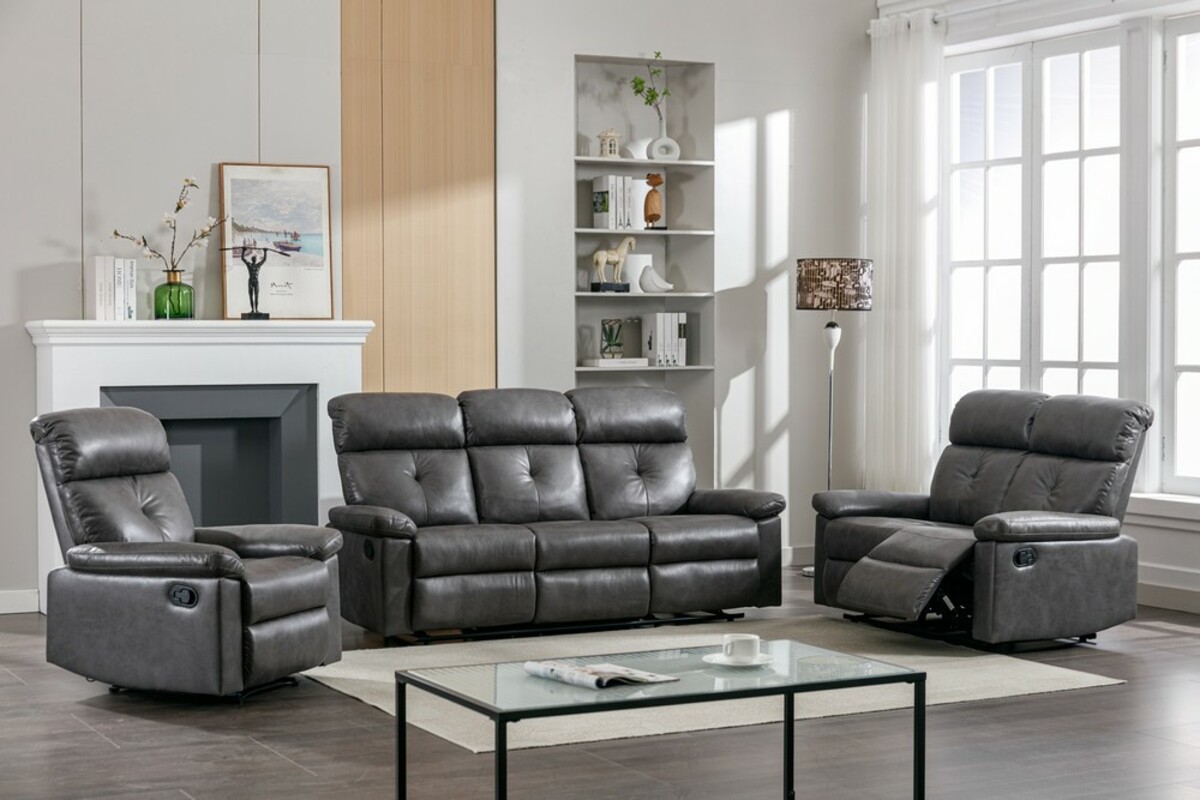 Bild 1 von Happy Home Polstergarnitur 3-tlg. mit 5 Relaxfunktionen Dunkelgrau Lederoptik