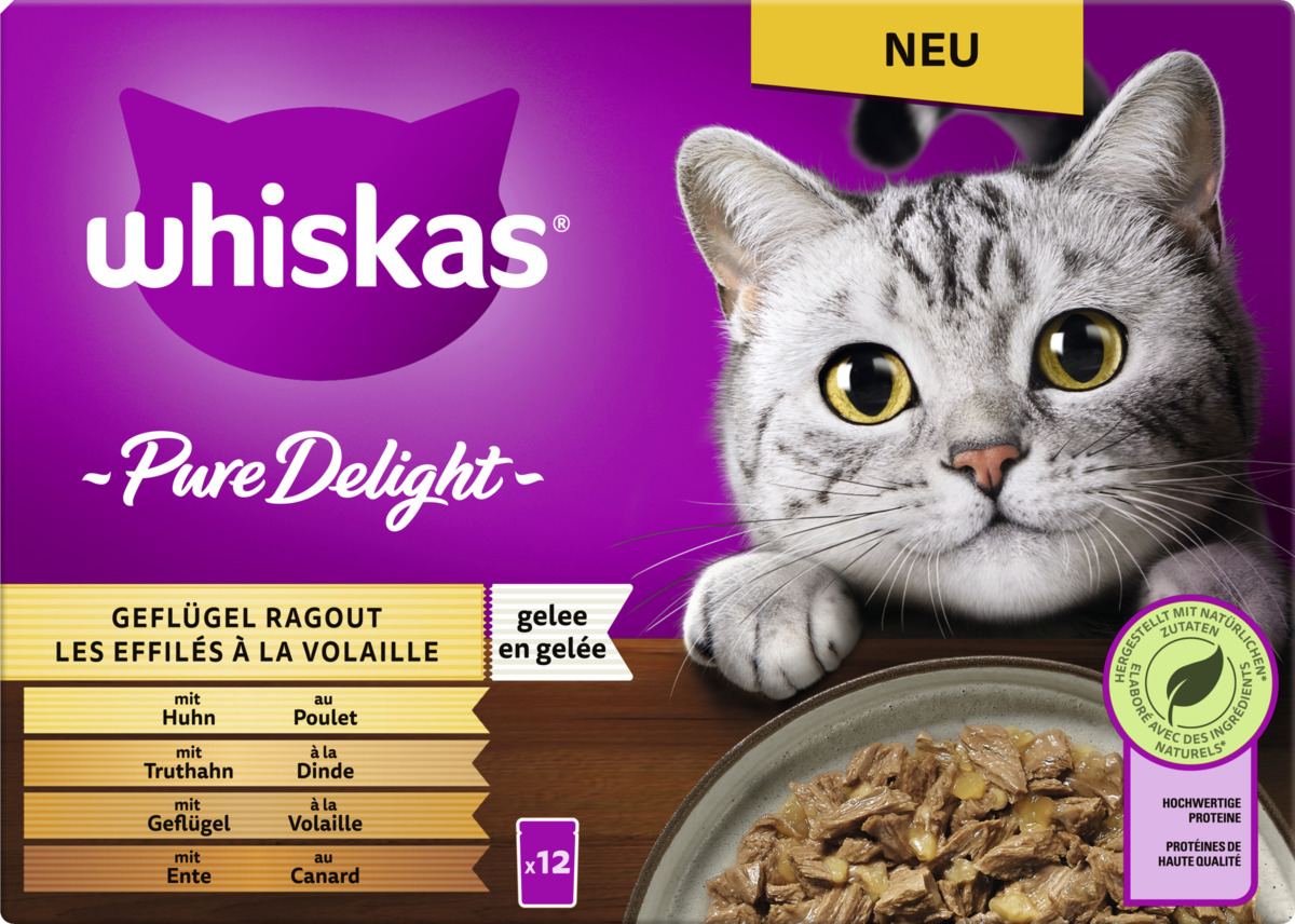 Whiskas Pure Delight Portionsbeutel Multipack Geflügel Ragout in Gelee ...