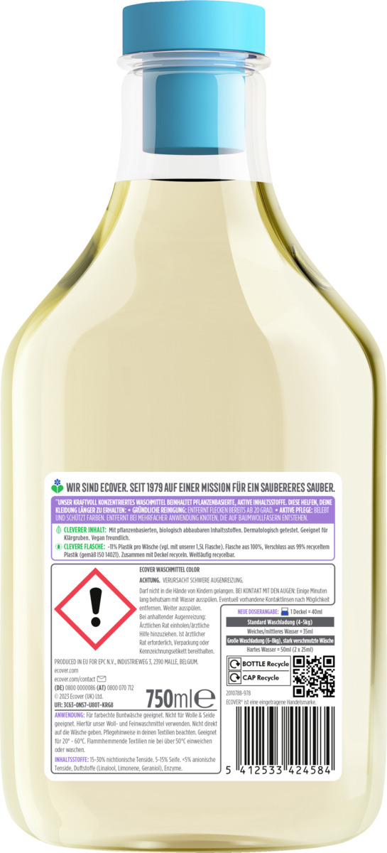 Bild 2 von Ecover Colorwaschmittel Flüssig Apfelblüte & Freesie 21 WL