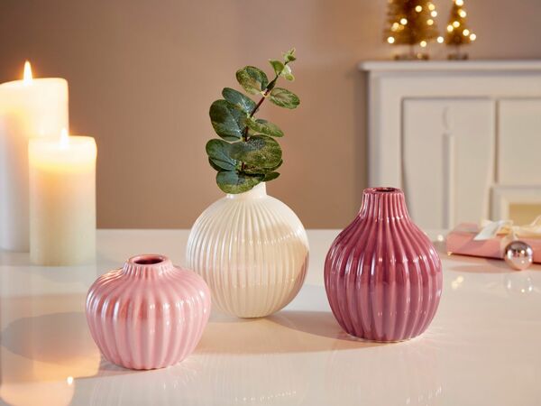 Bild 1 von HomeLiving Vase "Modern", 3er Set Gefäß Dekoration Tisch Deko Blumen zeitlos, Porzellan