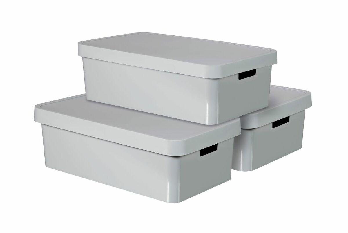 Bild 1 von 3-er Set INFINITY Box mit Deckel 30L hellgrau