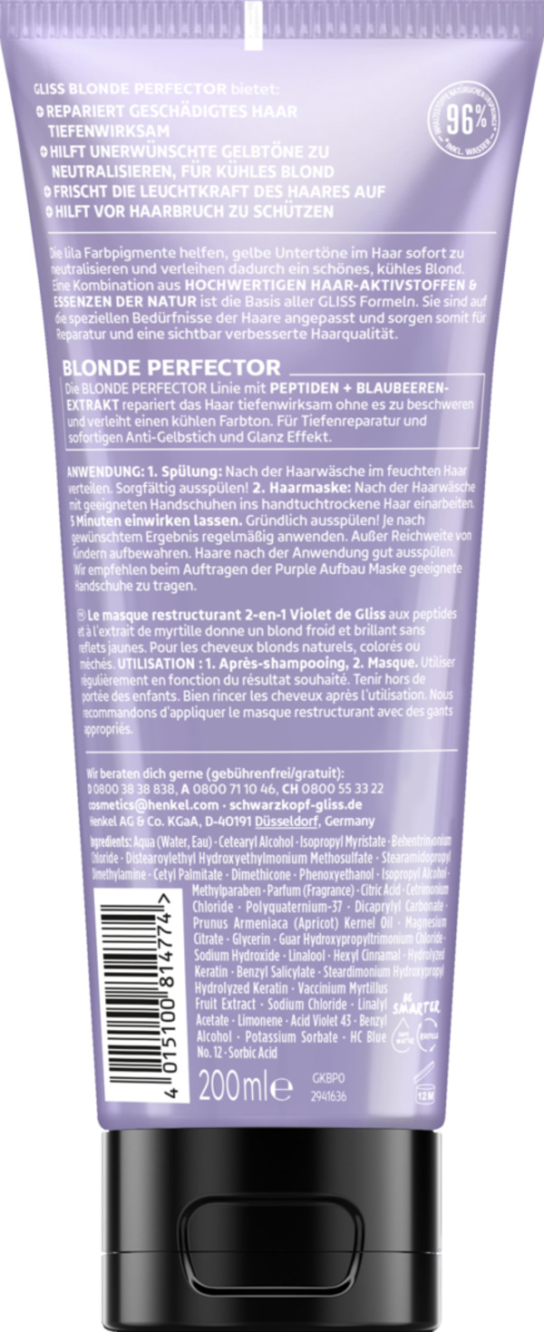 Bild 2 von Schwarzkopf Gliss Blonde Perfector 2in1 Purple Aufbau Maske