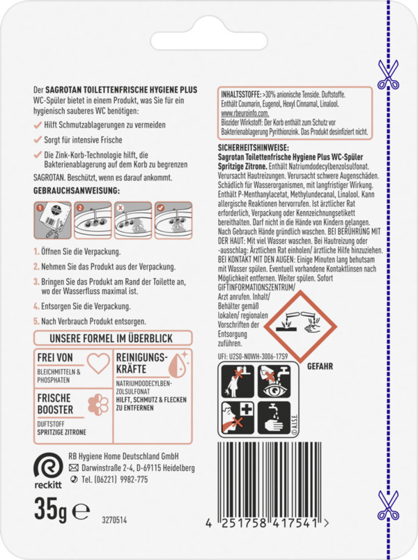 Bild 2 von Sagrotan Toilettenfrische Hygiene Plus Spritzige Zitrone WC-Spüler