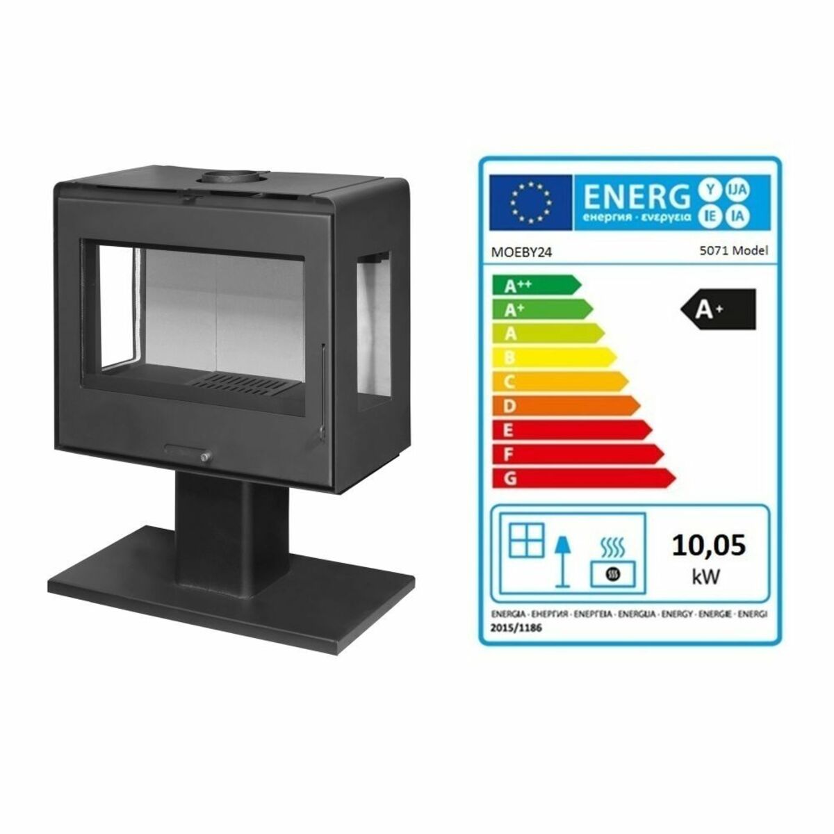Bild 1 von Moeby24 3-Scheiben Design-Kaminofen Klassik Kamin Ofen Kaminofen EcoDesign 10,5kW EEK A+ 130mm
