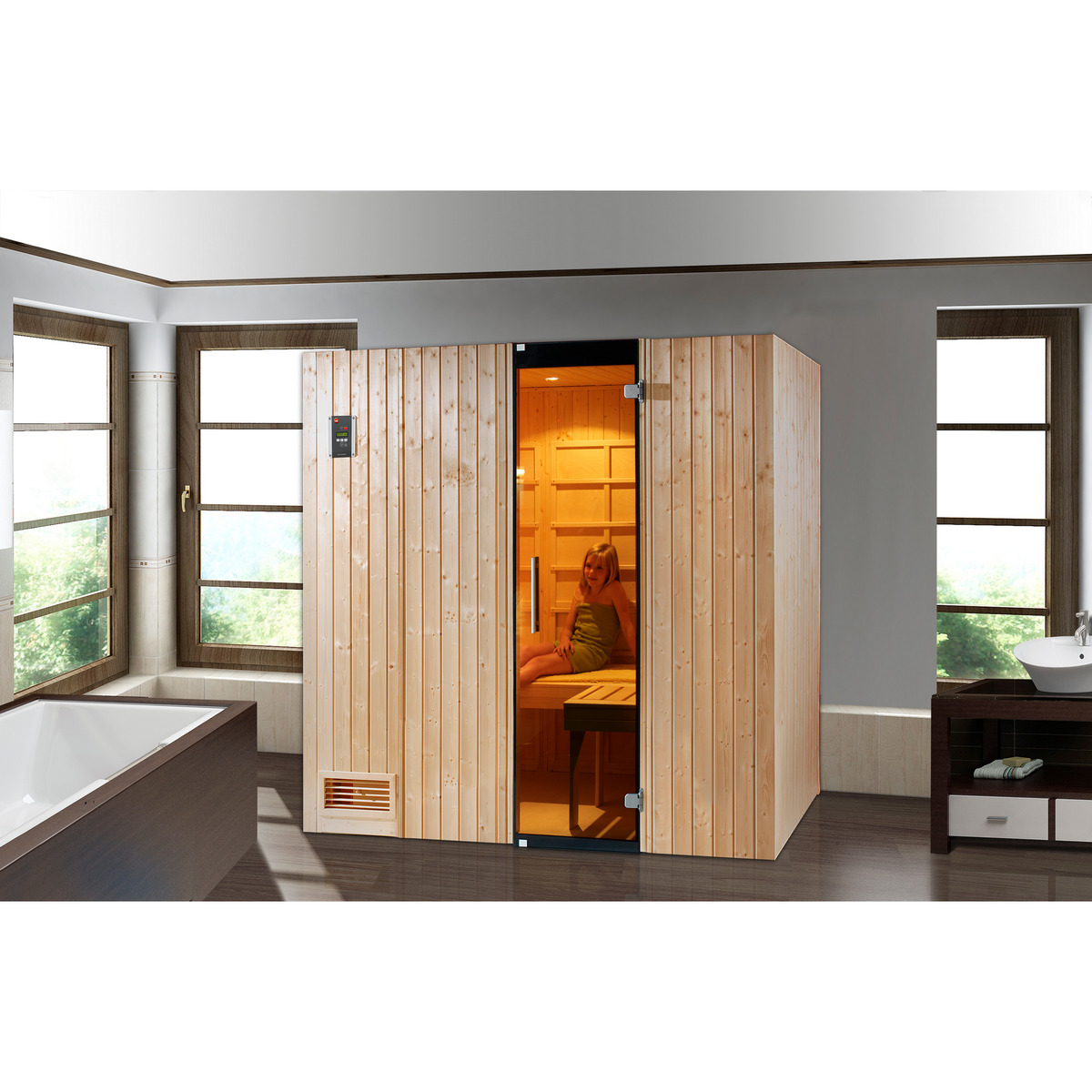 Bild 1 von Weka Infrarot-Kabine 'Uppsala Kombi' 212 x 121 cm mit Glastür