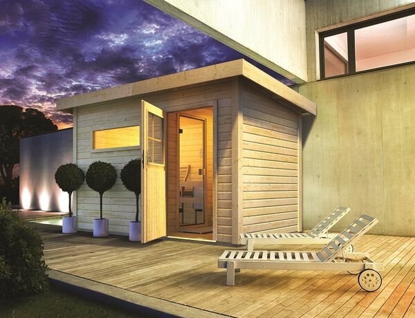 Bild 1 von Karibu Saunahaus "Ondo 1" SET naturbelassen mit Ofen 9 kW Bio ext. Strg, Kabel, Dachfolie, Fenster