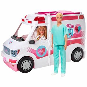 Mattel GMG35 - Barbie - 2 in 1 Krankenwagen mit Licht & Sound inkl. 2 Puppen und weitere Zubehörteile