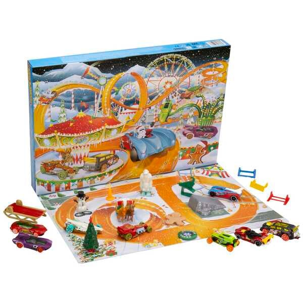 Bild 1 von Hot Wheels Kinder Adventskalender 2022 8 Spielzeug Autos 16 Zubehörteile Set