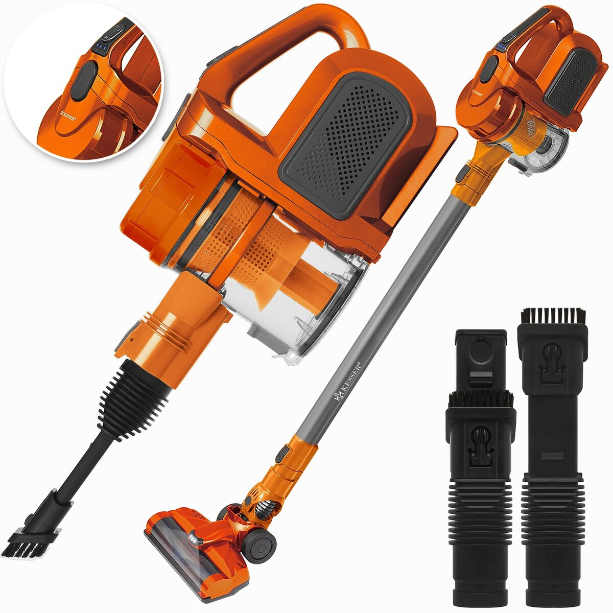 Bild 1 von KESSER® 2in1 Zyklon Akku Staubsauger Handstaubsauger   beutel- kabelloser    Betriebszeit bis 55 Min    Elektrobürste   Lithium-Ionen Akku   Decken- Bodenreinigung,   Wandhalterung