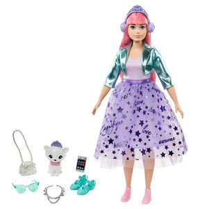 Barbie Prinzessinnen Abenteuer Daisy Puppe (rosa Haare) mit Hündchen, Anziehpuppe