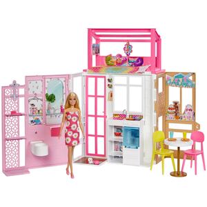Barbie Haus klappbar inkl Puppe blond Hund und Zubehör Puppenhaus voll möbliert