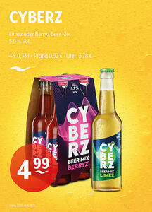 CYBERZ Limez oder Berryz Beer Mix
5,9 % Vol.