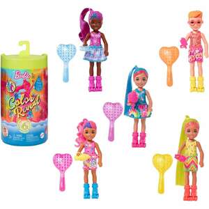 Mattel HCC90 sort. - Barbie - Chelsea - Color Reveal - Puppe mit Überraschungs-Zubehör, Neon Batik Serie