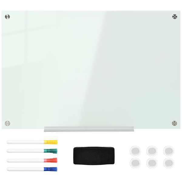 Bild 1 von Vinsetto Whiteboard Magnettafel mit 4 Stifte, 6 Magnete, 1 Schwamm,1 Ablage, Staffelei Glastafel Wandmontage leicht abwischbar 90 x 60 cm