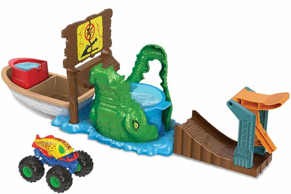Bild 1 von Hot Wheels Spielzeug-Boot Monster Trucks Color Shifters Sumpf-Attacke mit Farbwechsel-Auto
