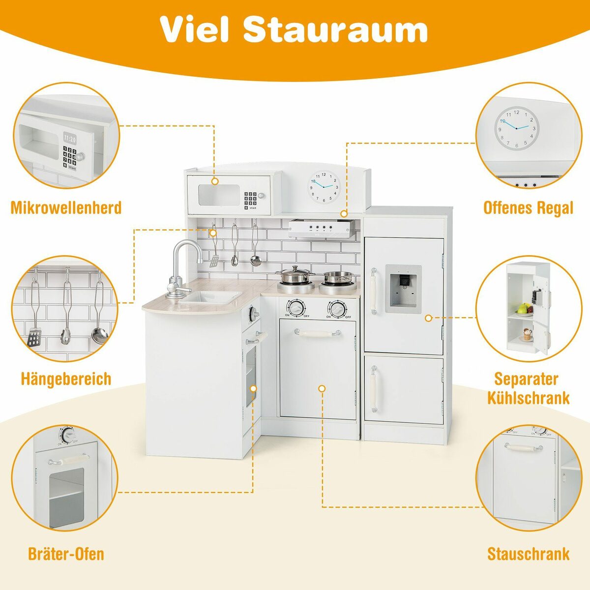 Bild 2 von COSTWAY Spielküche Kinderküche, aus Holz, mit Zubehör