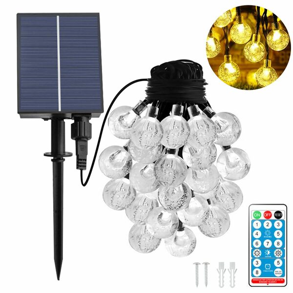 Bild 1 von CALIYO LED Gartenleuchte Solar Kristall Kugeln Warmweiß 100 LEDs 12M, 8 Modi Solar Lichterkette,Außer Innen Lichter Beleuchtung, Solar LED lichterkette balkon außen