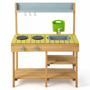 COSTWAY Outdoor-Spielküche Kinderküche Holz, mit Stauraum, für Garten