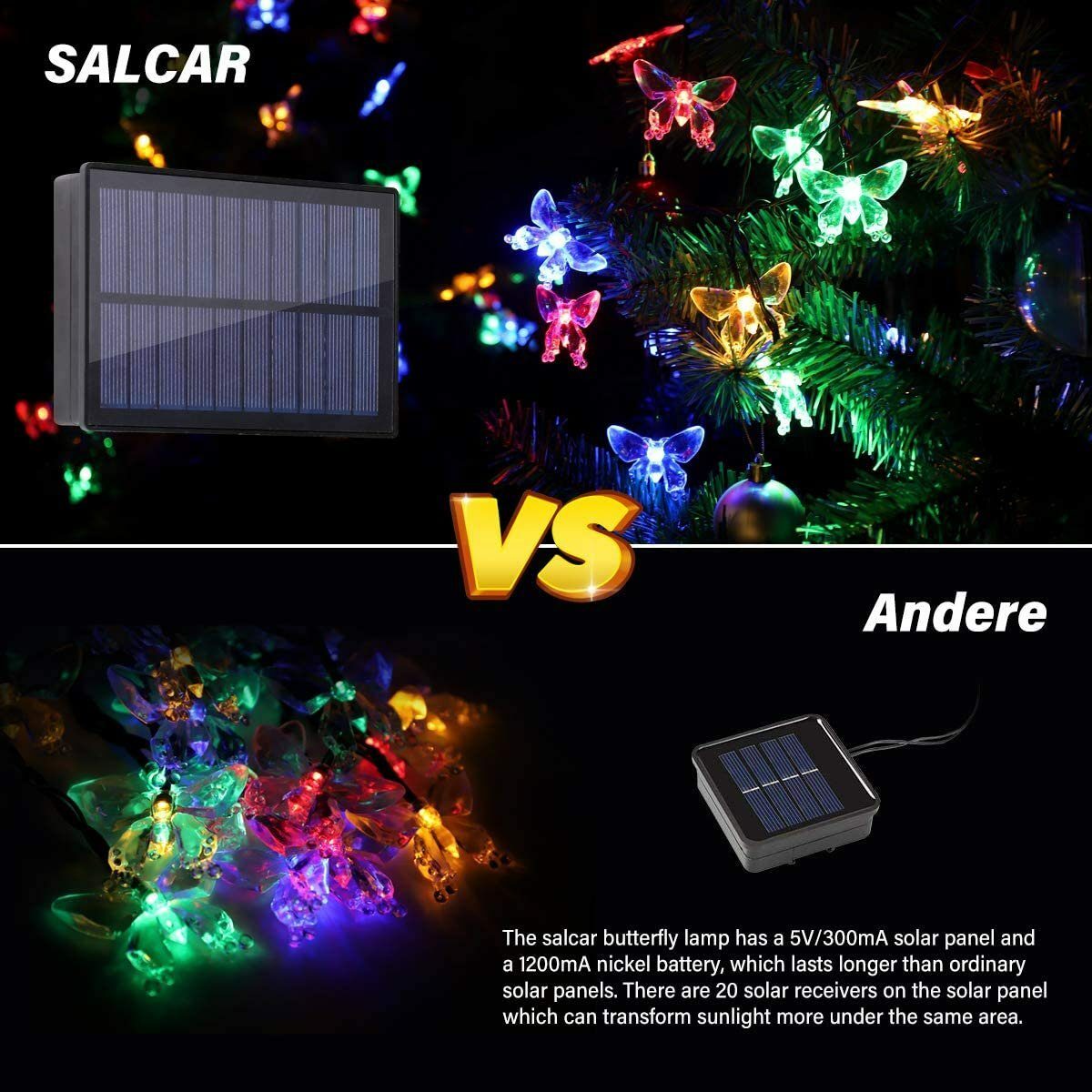 Bild 3 von Salcar LED-Lichterkette 20m LED Lichterkette Solar Schmetterlinge Außen
