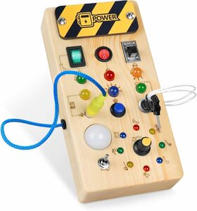 Lannister Greifspielzeug Kleinkindspielzeug Holzschalter Power LED Busy Board (set, Sensorisches Spielzeug), Naturholz, fein poliert, umweltfreundlich und gesund