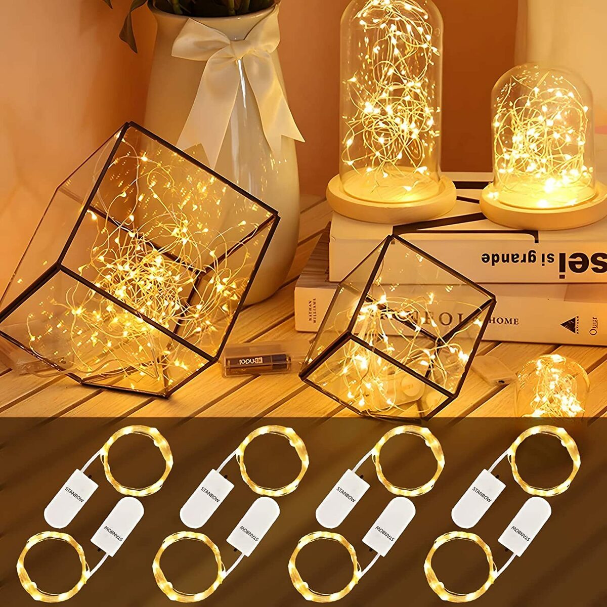 Bild 1 von ZMH LED-Lichterkette 8 Set 2M 20Led Kupferdraht mit Batterie Lichtkette, 8-flammig, Warmweiß