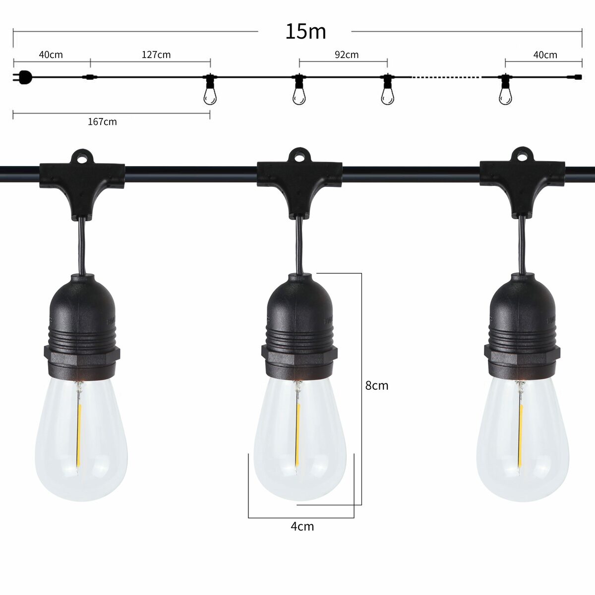 Bild 3 von ZMH LED-Lichterkette Innen Außen Glühbirnen Lichterkette 7.6m/15m Wasserdichte