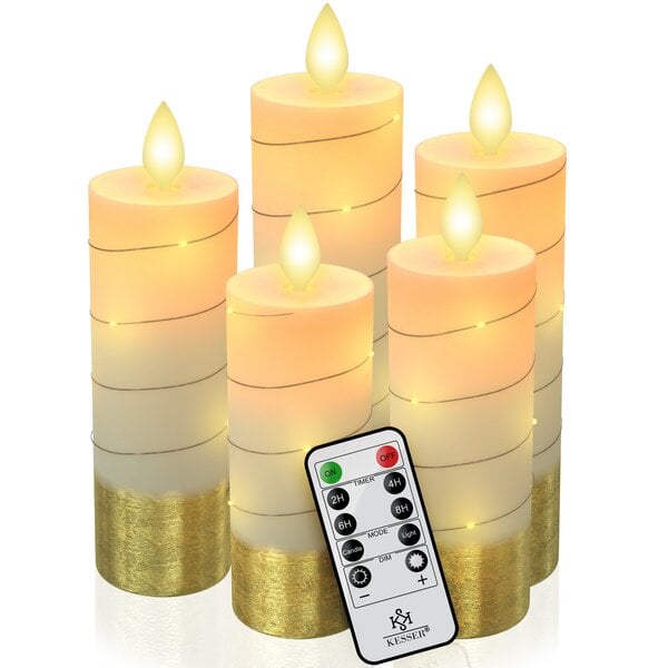 Bild 1 von KESSER® LED Kerzen Set Flammenlose Kerze mit Fernbedienung Timerfunktion Timer Dimmer Echtwachskerze Realistisch Flackernde Led-Flammen Echtwachs mit Kordel Deko