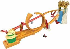 Hot Wheels Autorennbahn Super Mario Bros. Dschungel-Königreich Rennstrecke, mit Mario Die-Cast-Spielzeugauto