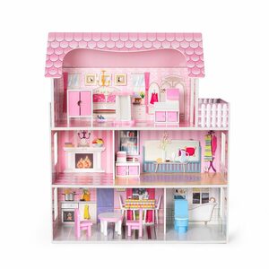 EXTSUD Spielturm-Spielzeugset Puppenhaus-Set aus Holz, Möbel und Accessoires, Traumhaus-Spielset,3+, Mit Möbeln und Accessoires, Dream House Spielset, 3+