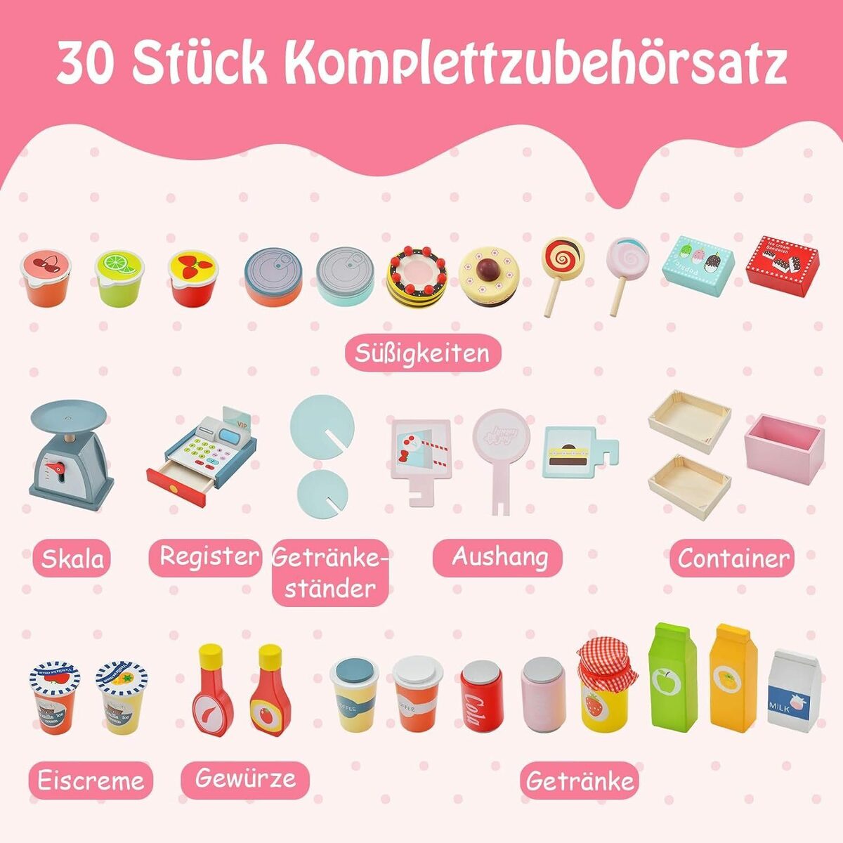 Bild 4 von KOMFOTTEU Kaufladen Kinder, Eiswagen mit Baldachin, für Kinder ab 3 Jahren