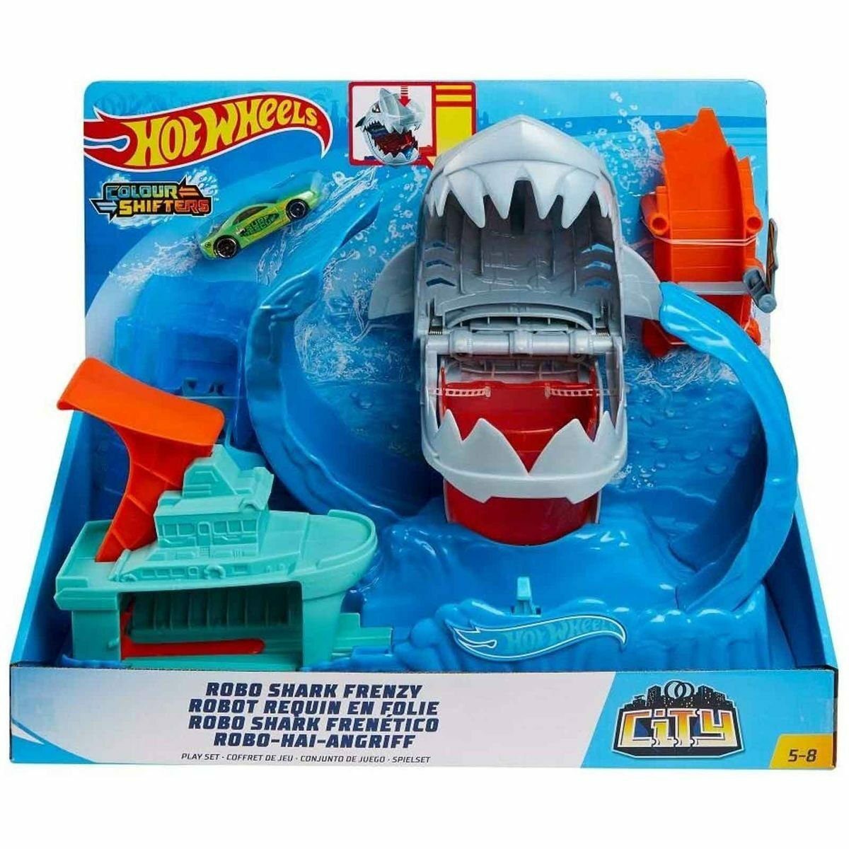 Bild 1 von Mattel® Spielzeug-Auto Mattel GJL12 - Hot Wheels - City - Robo-Hai-Angriff Rennbahn inkl. 1 F