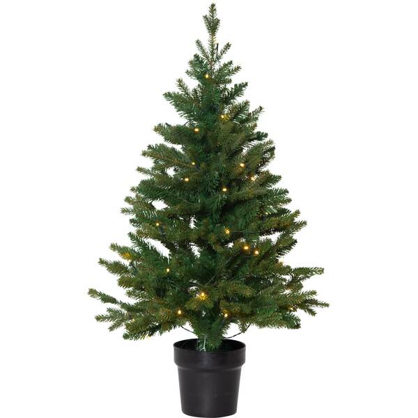 Bild 1 von Star Trading Künstlicher Weihnachtsbaum Byske von Star Trading, kleiner Tannenbaum in Grün mit Topf und LED Lichterkette für innen und außen, warmweiß mit Timer, Sensor, batteriebetrieben, Höhe