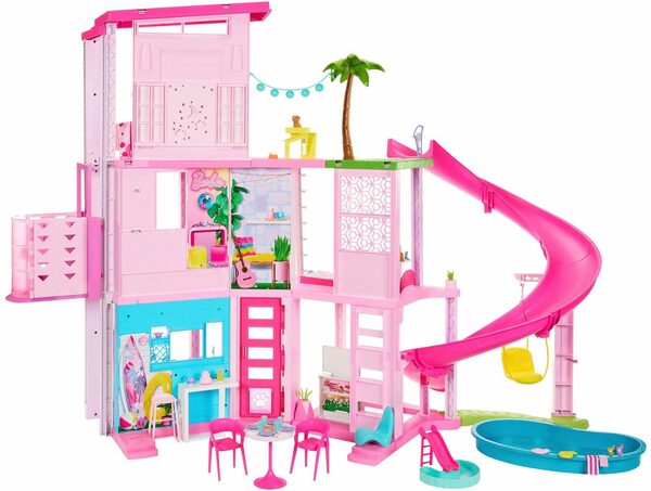 Bild 2 von Barbie Puppenhaus Traumvilla, mit 3 Etagen, Licht- und Soundeffekt, Wendelrutsche, Balkon und Pool