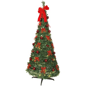 Star Trading Künstlicher Weihnachtsbaum Pop-Up-Tree von Star Trading, Tannenbaum mit Christbaumschmuck, LED Lichterkette und Ständer in Grün und Rot, warmweiß, schnelle Montage, Höhe: 1,85 m, IP