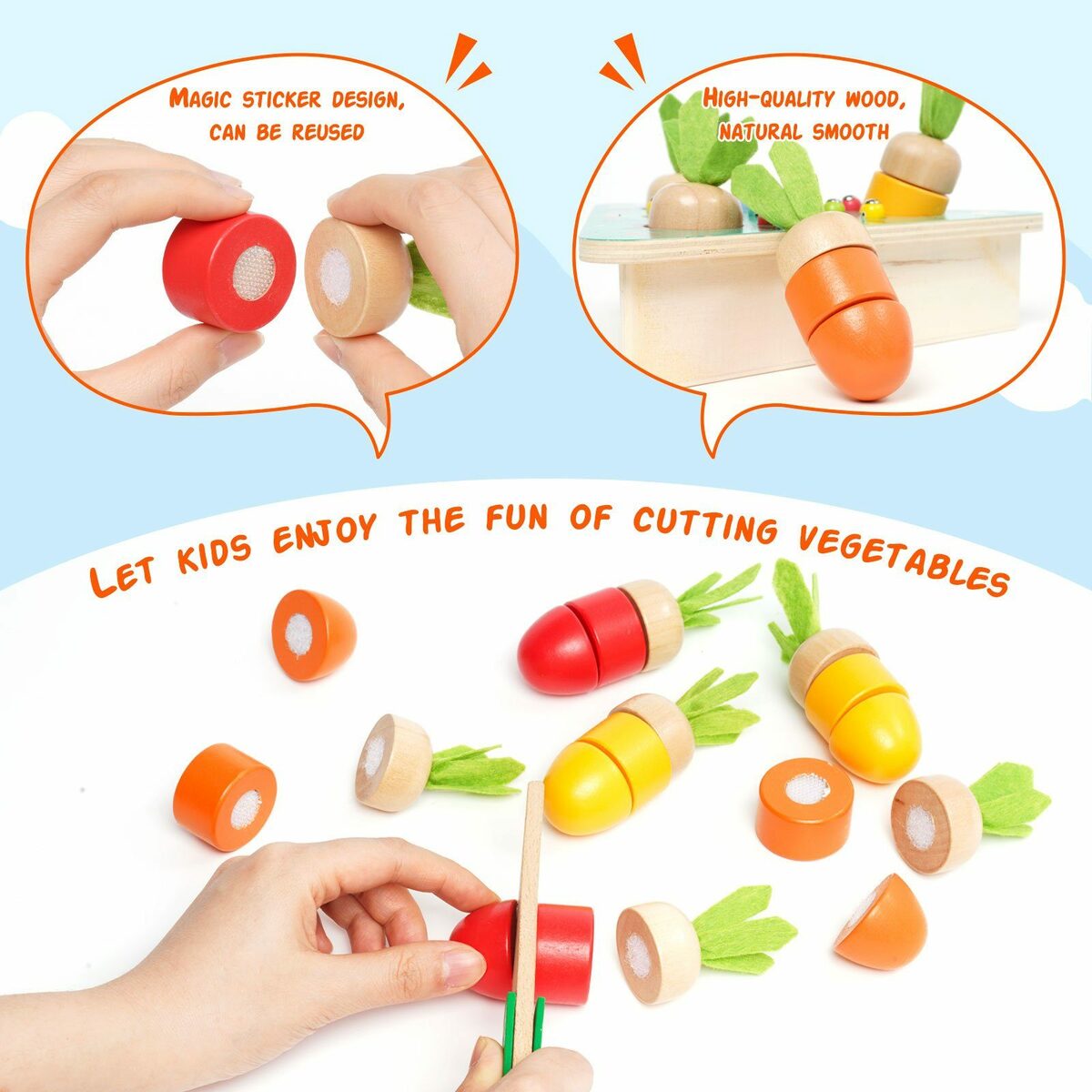 Bild 2 von BeebeeRun Lernspielzeug Schneiden Spielzeug Obst Holz Karotten Ernte Spiele 3 IN 1