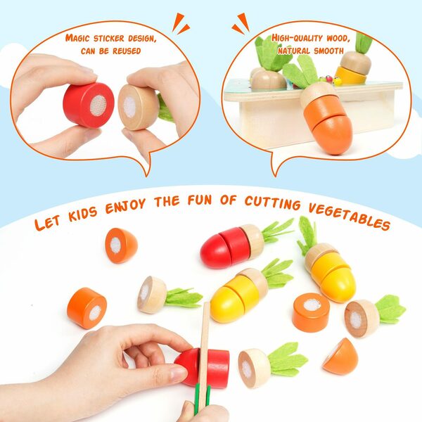 Bild 2 von BeebeeRun Lernspielzeug Schneiden Spielzeug Obst Holz Karotten Ernte Spiele 3 IN 1