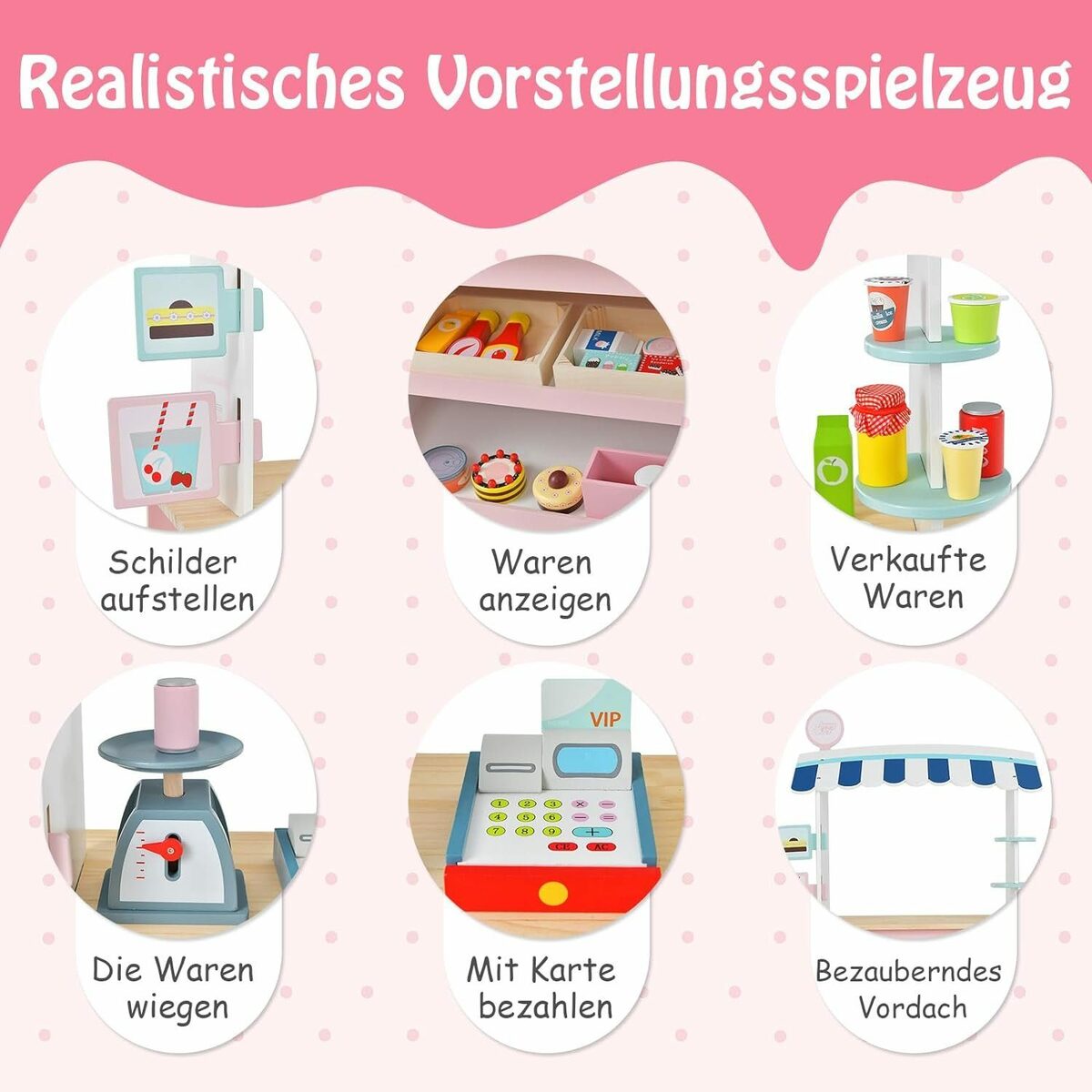 Bild 3 von KOMFOTTEU Kaufladen Kinder, Eiswagen mit Baldachin, für Kinder ab 3 Jahren